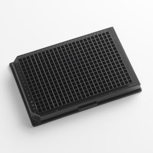384 Well Cyclo-Olefin Polymer (COP) black clear F bottom plate square well plate