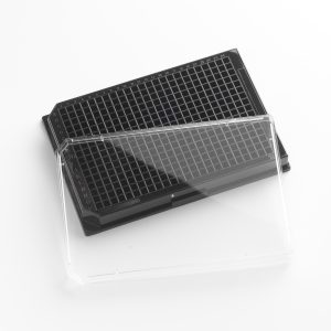 384 Well Black glass bottom assay plate With Lid  Sterile